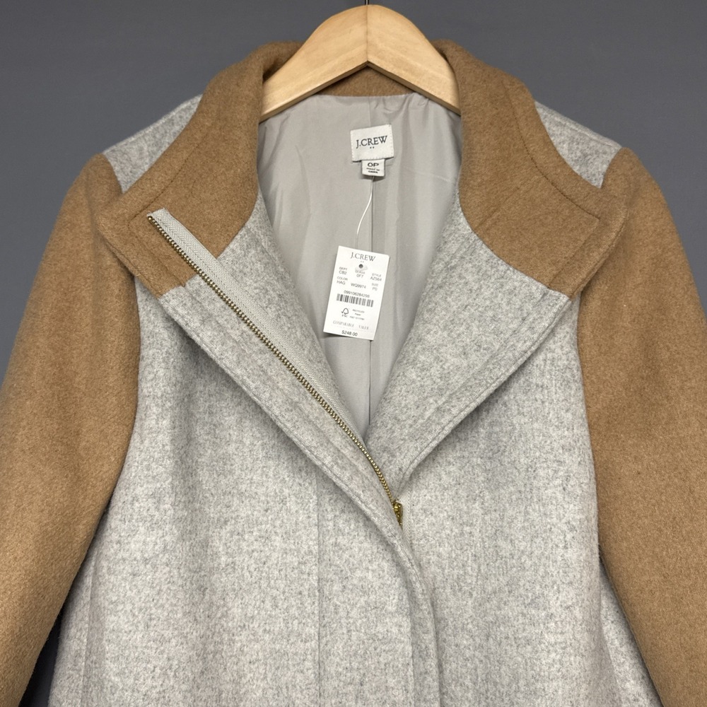 J. Crew Women's Colorblock Funnelneck Wool Blend Coat Jacket Size 0P Gray $248 - Picture 13 of 16